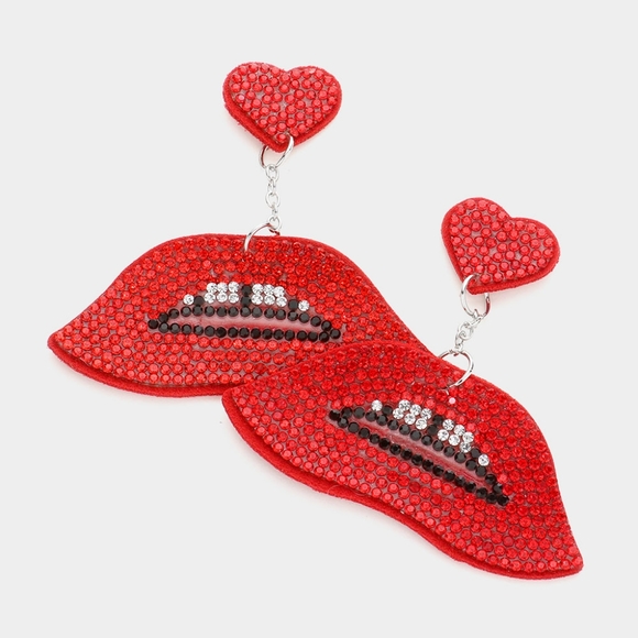 iFashionBox Jewelry - Red Heart Bling Dangle Lip Earrings Cute Fashion Statement Accessories